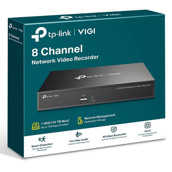 IP видеорекордер TP-Link VIGI NVR1008H, 8 канала, H.265+/H.265/H.264+/H.264, 1x SATA III (до 10TB), 2x USB 2.0, 1x LAN 10/100Mbps, 1x HDMI, 1x VGA
