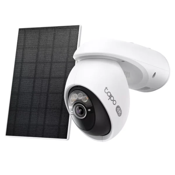 IP камера TP-Link Tapo C660 KIT с включен слънчев панел, куполна Pan/Tilt камера, 8MPix(3840x2160@20fps), 4.0mm обектив, IR осветеност (до 12m), външна IP65, Wi-Fi, microSD слот до 512GB, микрофон и говорител