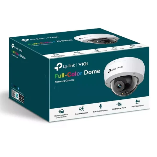 IP камера TP-Link VIGI C250(2.8mm), куполна, 5Mpix (2880X1620@30fps), 2.8mm обектив, H.265+/H.265/H.264+/H.264, IR осветеност (до 30 метра), външна IP67/IK10, PoE, MicroSD слот до 256GB, микрофон
