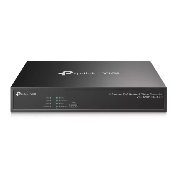 IP видеорекордер TP-Link VIGI NVR1004H-4P, 4 канала, H.265+/H.265/H.264+/H.264, 1x SATA III (до 10TB), 2x USB 2.0, 1x HDMI, 1x VGA, 1x LAN 10/100Mbps